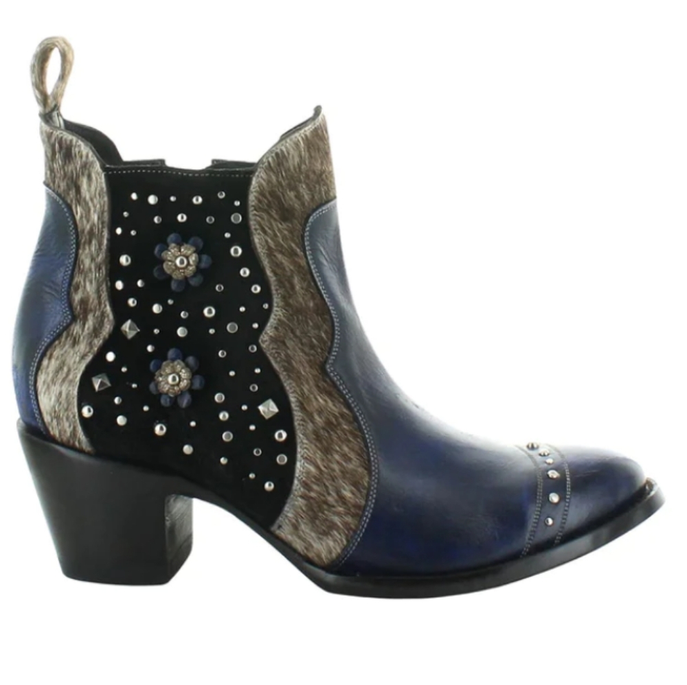 Old Gringo Blue and Black Cowhide Sooke Ankle Booties